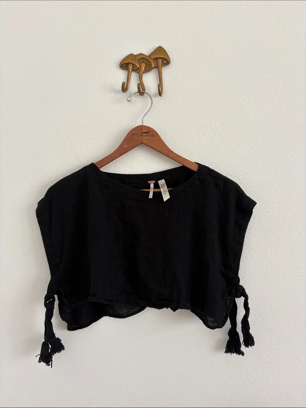FREE PEOPLE CO-ORD BLACK SUNDOWN CROPPED OPEN SIDE TIE TOP XS